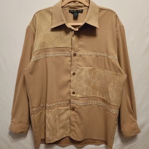 Tan Western Laser Cut Collared Long Sleeve Button Down